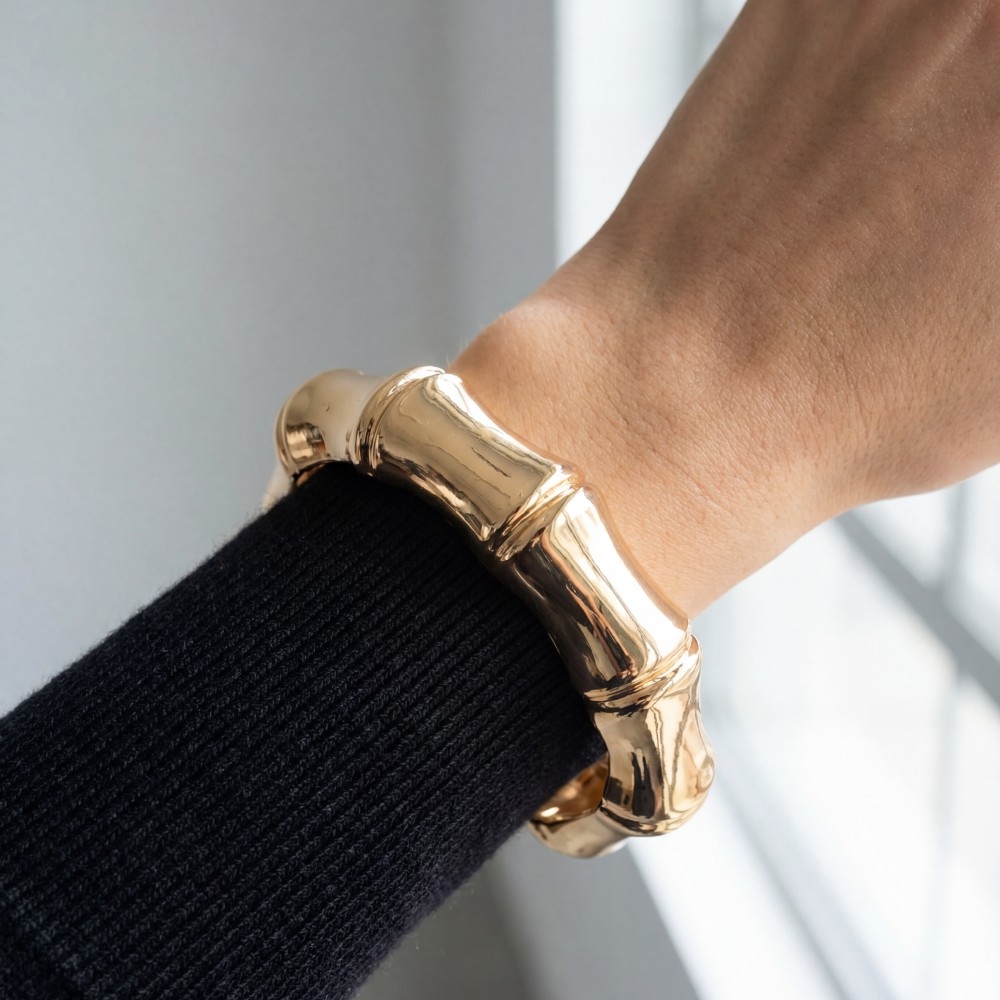 Metallic Hinge Bamboo Bangle Bracelet