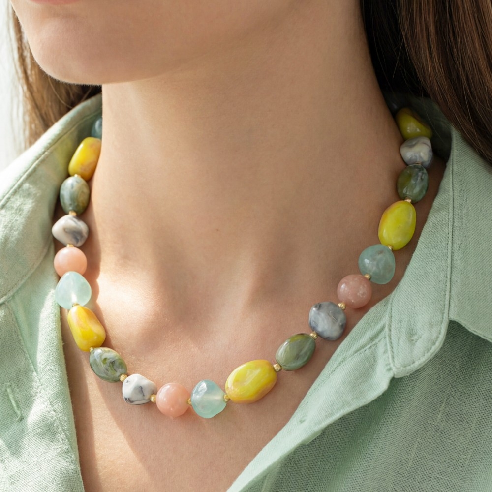 Irregular Marble Resin Beaded Necklace