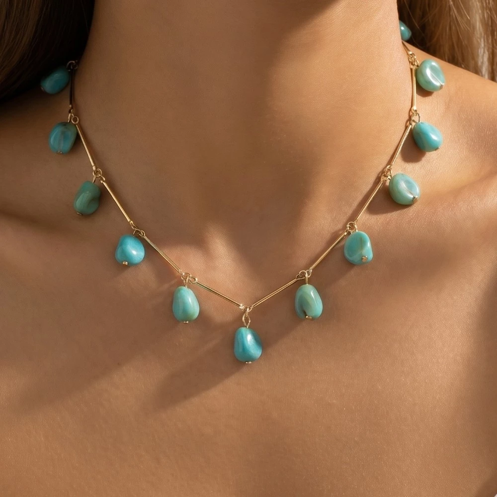 Dainty Bar And Acrlyic Station Charms Necklace