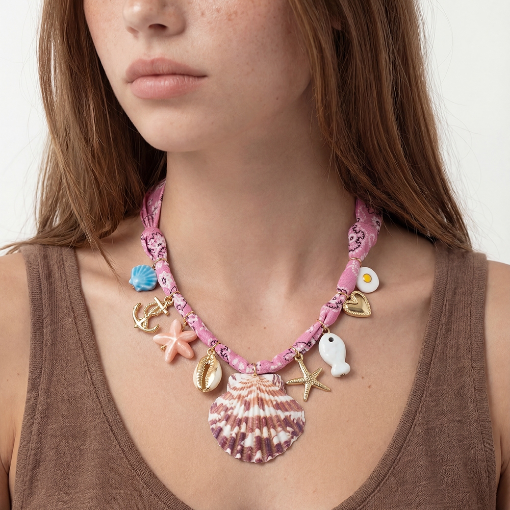 Assorted Sea Life Charms Paisley Bandana Necklace