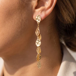 Hammered Petal Charm Linear Chain Drop Earrings