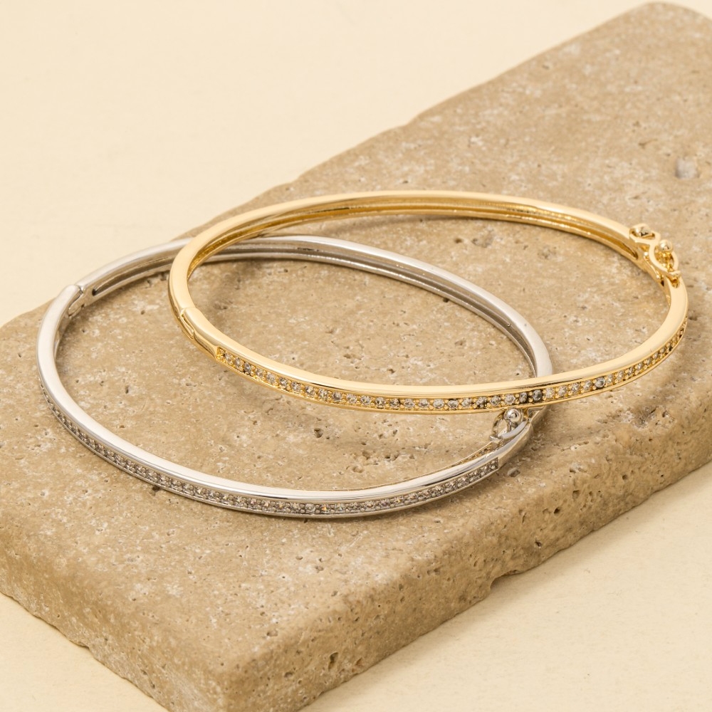 Gold Dipped Cz Pave Hinge Bangle Bracelet