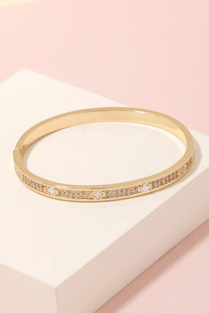 Cubic Zirconia Studded Clover Hinge Cuff Bracelet