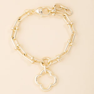 Hardware Link Chain Bracelet With Clover Charm