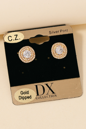 Gold Dipped Cz Double Halo Set Stud Earrings