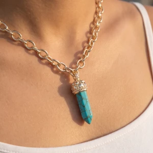 Turquoise Crystal Point Pendant Necklace