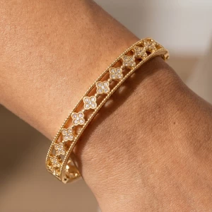 Two Tone Cable Cuff Bracelet With Cz Cross