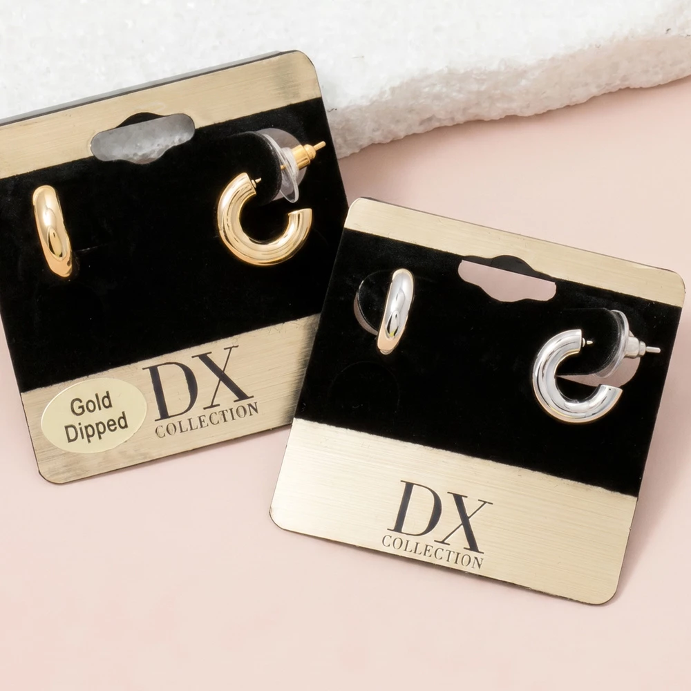 Gold Dipped Chunky Tube Huggie Hoop Earrings
