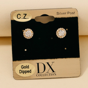 Gold Dipped Intricate Cz Cluster Stud Earrings