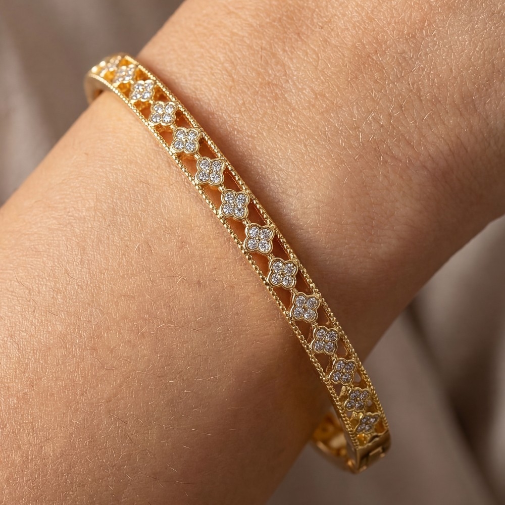 Cz Clover Bangle Bracelet