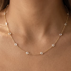 Bezel Cz Station Dainty Chain Necklace