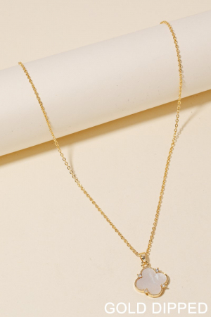 Gold Dipped Mini Cz Stud Shell Clover Pendant Necklace