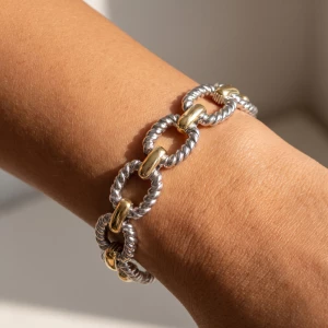 Two Tone Rope Twisted Square Link Bracelet