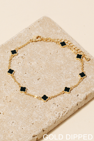 Gold Dipped Station Clover Charms Chain Bracelet