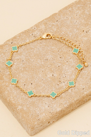 Gold Dipped Station Clover Charms Chain Bracelet
