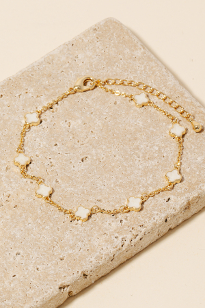 Gold Dipped Station Clover Charms Chain Bracelet