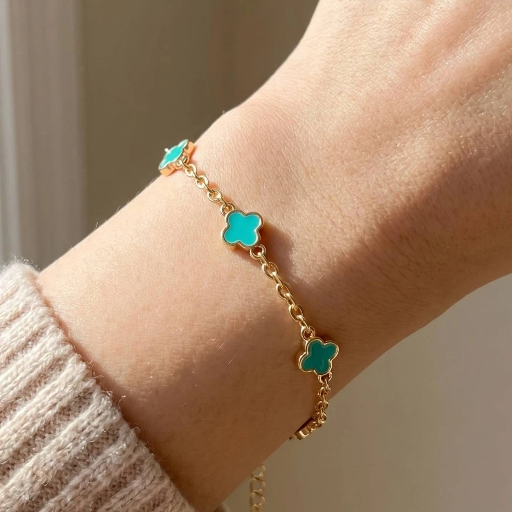 Gold Dipped Clover Station Bracelet