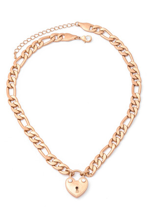 Heart Lock Charm Curb Chain Necklace