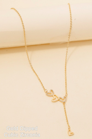 Gold Dipped Cz Hearts Charms Chain Necklace