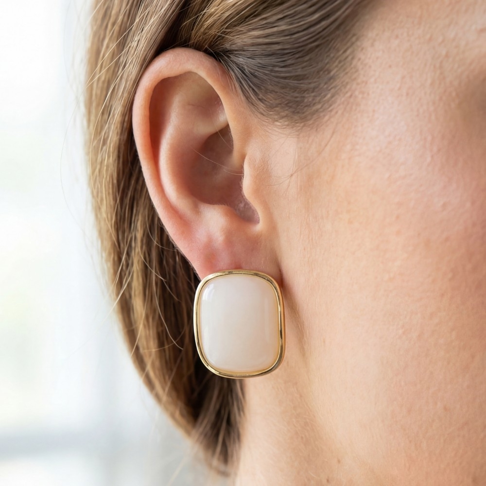 Curved Marble Resin Rectangle Shield Stud Earrings