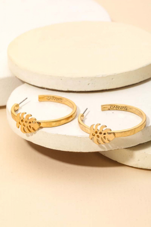 Matte Monstera Leaf Hoop Earrings