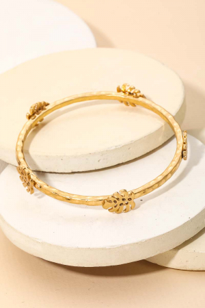 Monstera Leaf Charm Bangle Bracelet