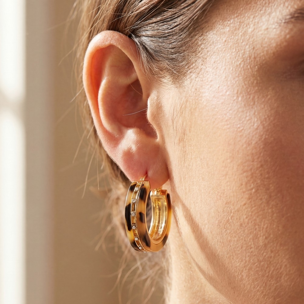 Intricate Layered Acetate And Metallic Hoop Earrings