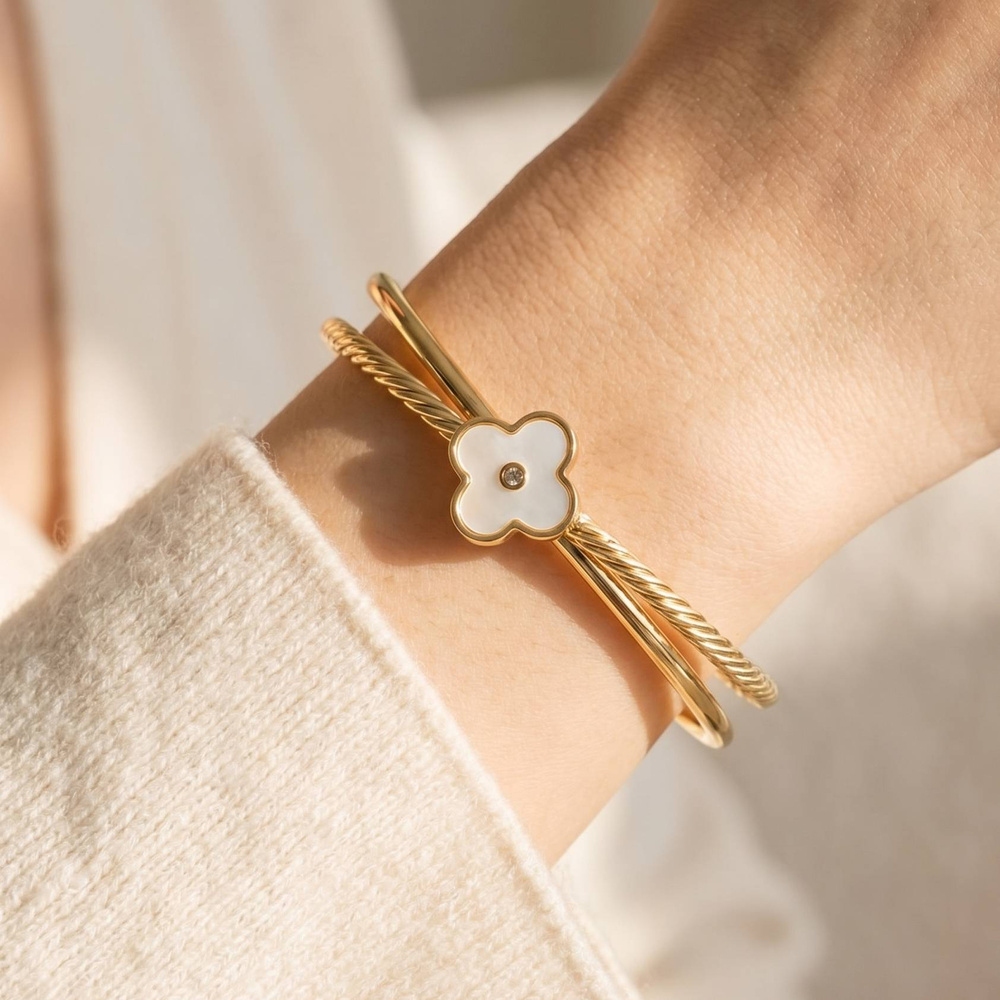 Gold Dipped Enamel Clover Cuff Bracelet