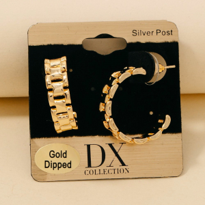 Gold Dipped Two Tone Watch Chain Hoop Earrings