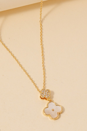 Gold Dipped Cz And Shell Clover Charms Necklace