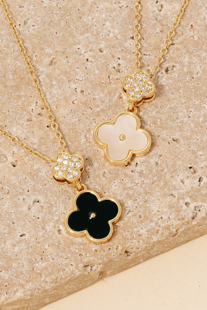 Gold Dipped Cz And Shell Clover Charms Necklace
