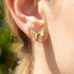Gold Dipped Mop Butterfly Stud Earrings