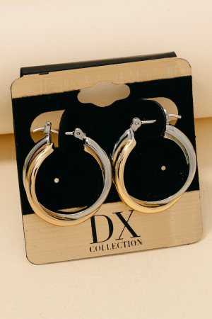 Two Tone Layered Latch Hoop Earrings