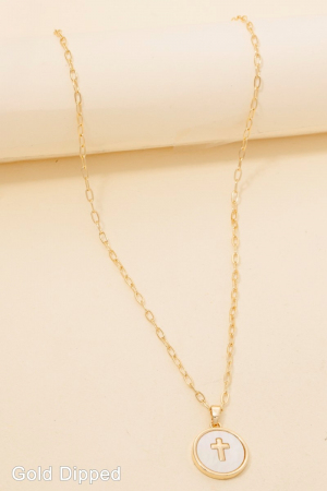 Gold Dipped Cross Coin Pendant Necklace