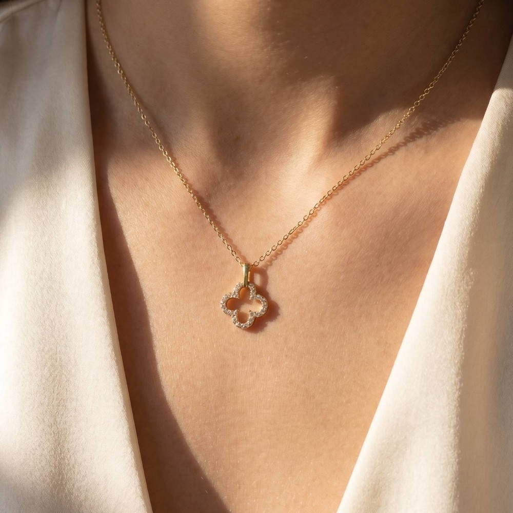 Pave Clover Cutout Pendant Necklace