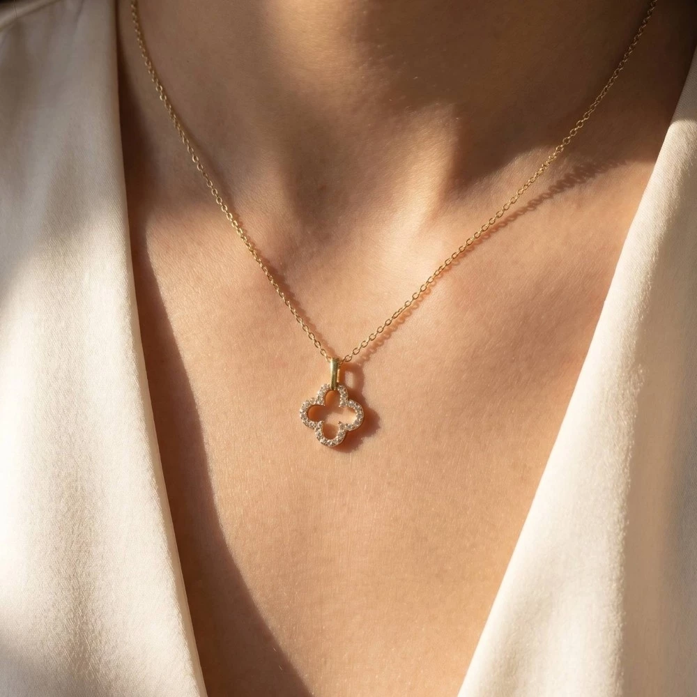 Cz Open Clover Pendant Necklace