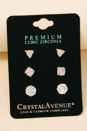 3Pc Mixed Cubic Zirconia Stud Earrings Set