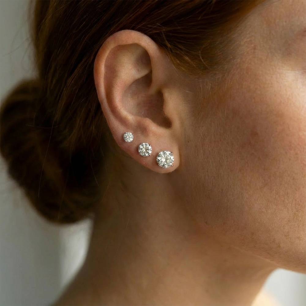 3Pc Cubic Zirconia Circle Stud Earrings Set