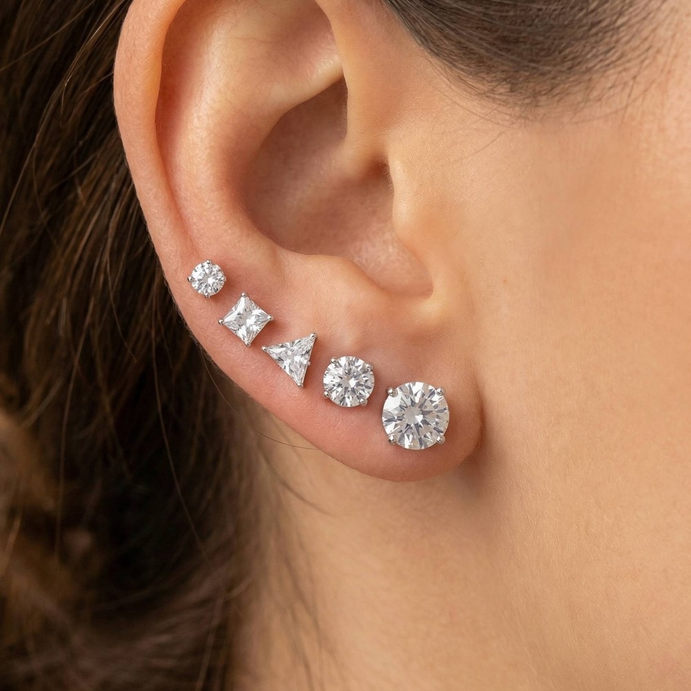 5 Pair Cz Stud Earrings Set