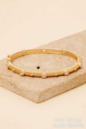 Gold Dipped Cz Studded Hinge Bangle Bracelet