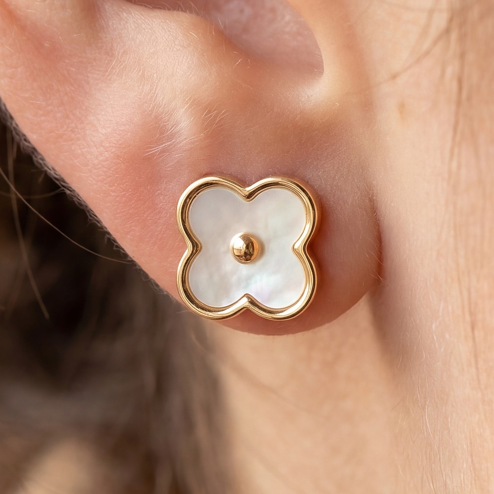 Mother Of Pearl Clover Stud Earrings