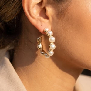 Gold Dipped  Pearl Studded Hoop Earrings