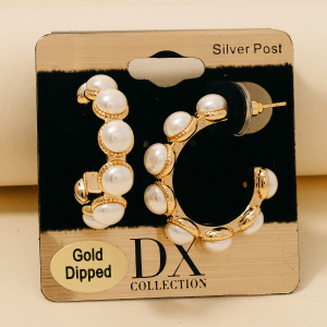 Gold Dipped  Pearl Studded Hoop Earrings