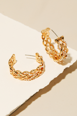 Pearl Studded Woven Metallic Hoop Earrings