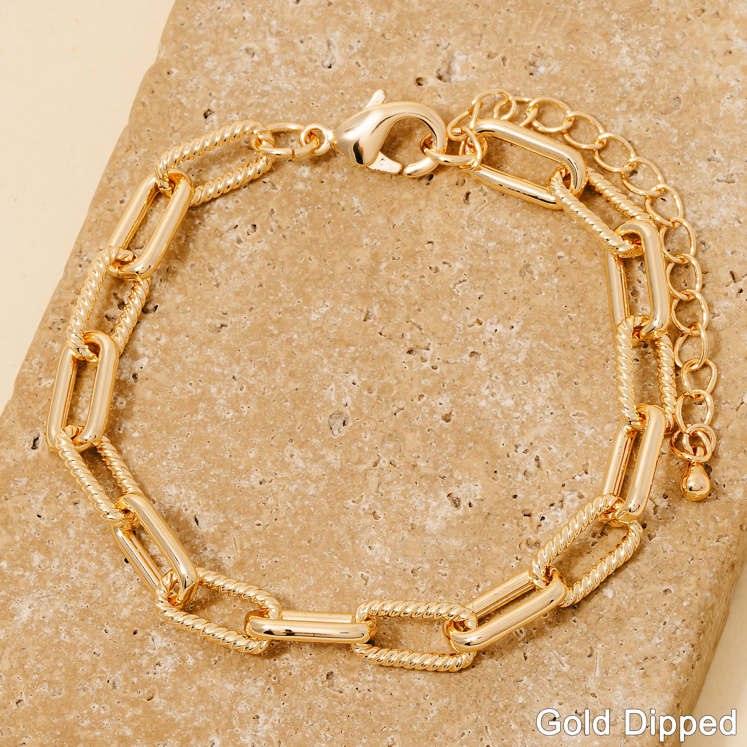 Gold Dipped Mixed Rectangle Chain Bracelet