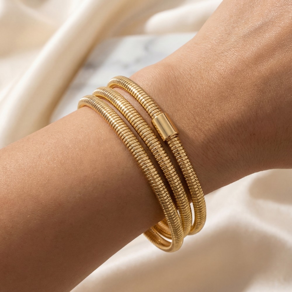 Layered Coiled Metallic Bracelets Set