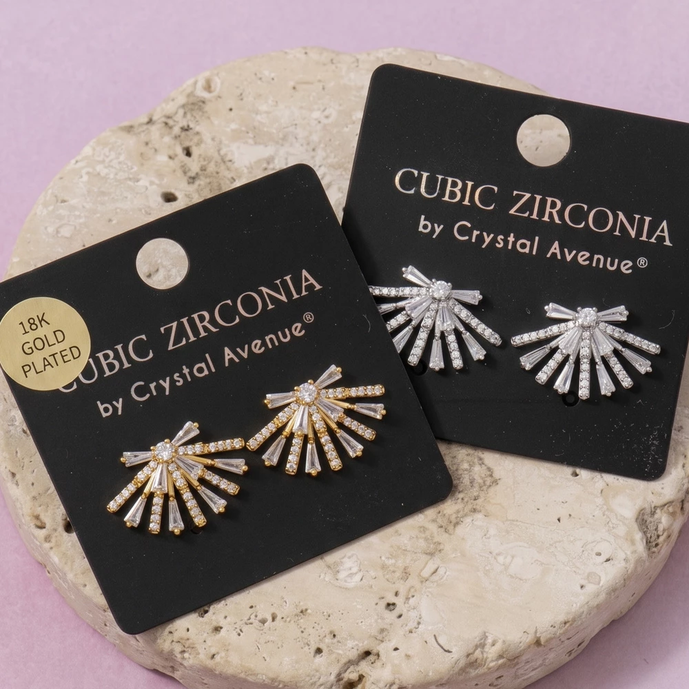 18K Gold Dipped Cz Fan Stud Earrings