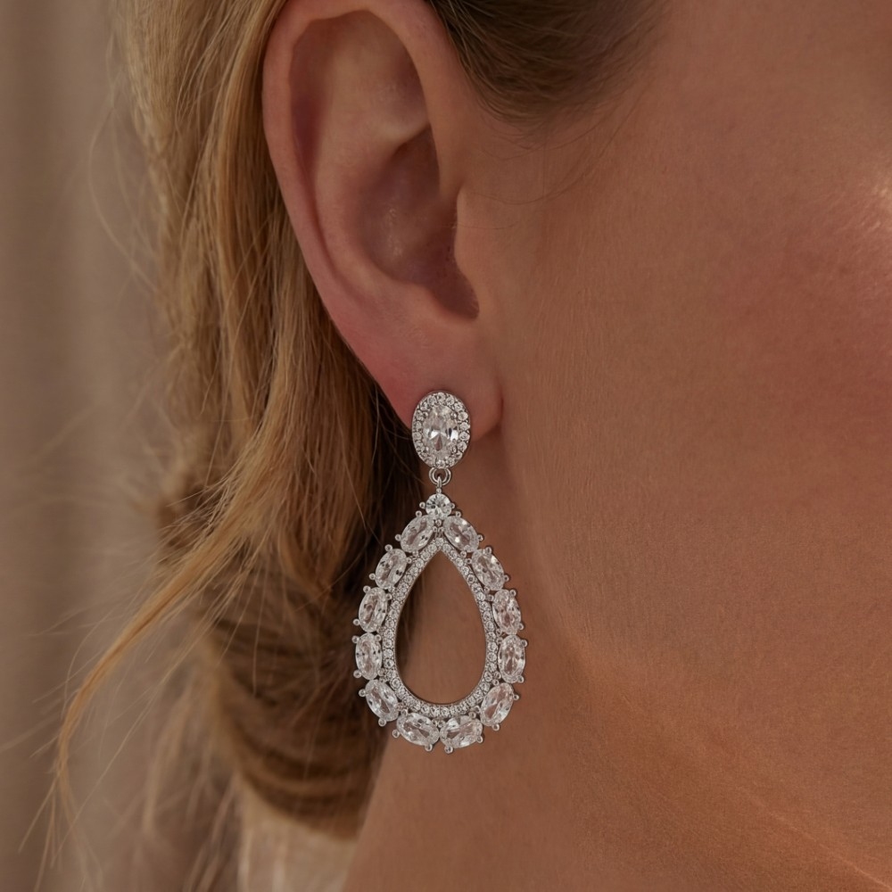 Cz Studded Teardrop Earrings