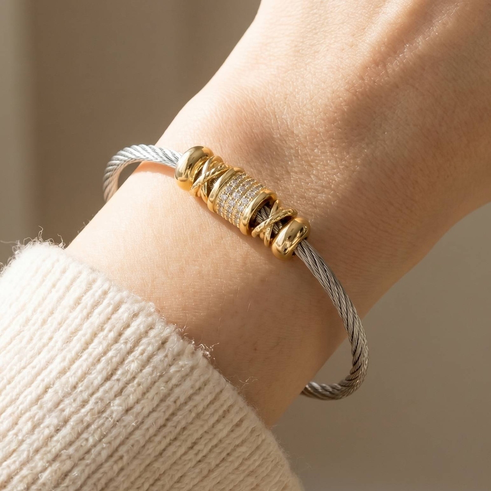 Stainless Steel Magnetic Cable Cz Barrel Bracelet