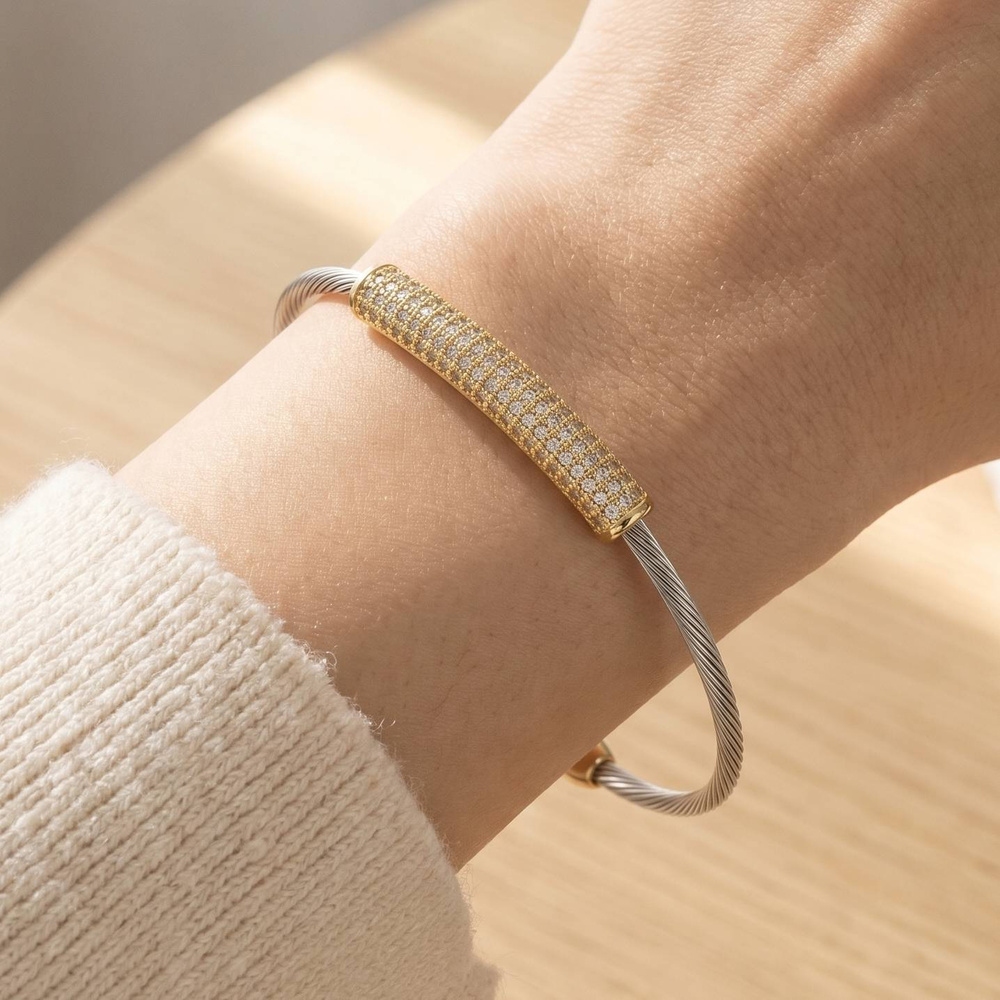 Stainless Steel Magnetic Cable Cz Bar Bracelet